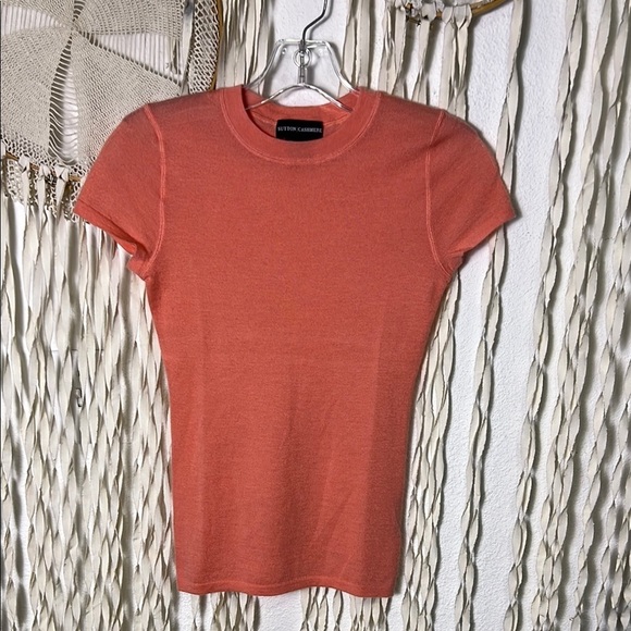 Sutton Studio Soft Coral Short Sleeve Cashmere Sweater XS - Picture 5 of 7